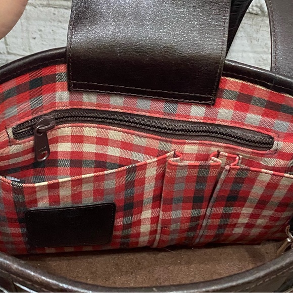 Vintage BRIGHTON Mahogany Brown Leather Woven Double Handle Strap Shoulder Bag - Picture 11 of 16